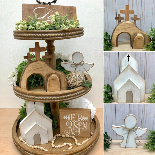 Easter Resurrection Scene - Spring Easter Cross Risen Figurine Decor Nativity Set, Easter Decorations for the Home, Easter Table Ornament, Easter Crafts, Table Centerpiece for Tabletop