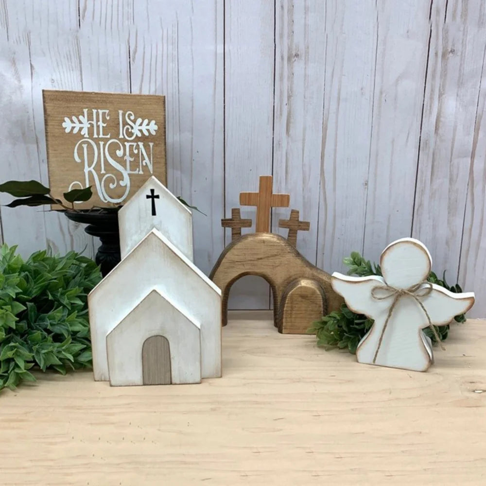 Easter Resurrection Scene - Spring Easter Cross Risen Figurine Decor Nativity Set, Easter Decorations for the Home, Easter Table Ornament, Easter Crafts, Table Centerpiece for Tabletop