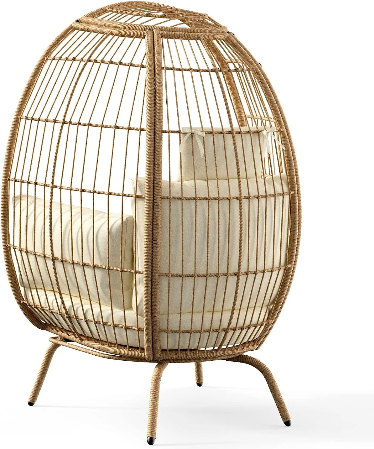 Wicker Outdoor Narrow Egg Chair, Patio Rattan Basket Chair with Stand & Cushion Cocoon Chair - Gray