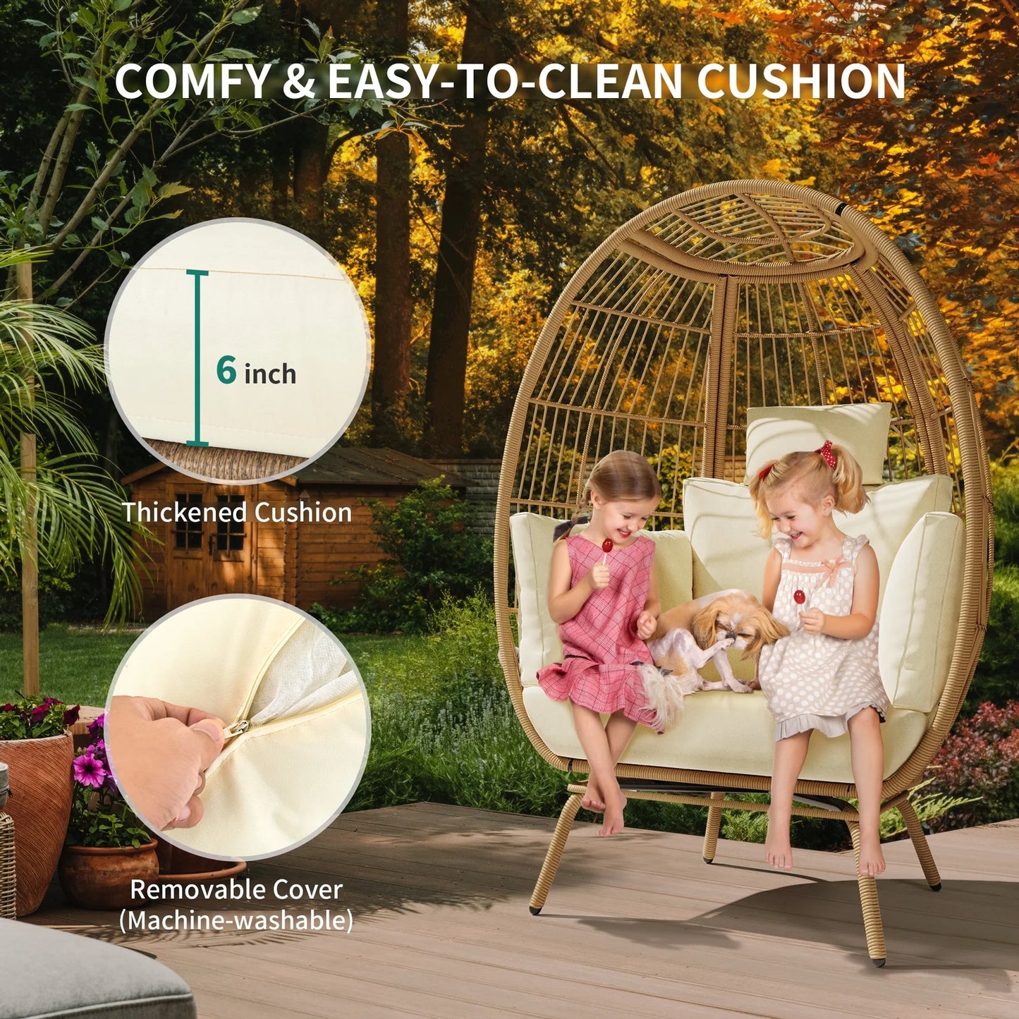 Wicker Outdoor Narrow Egg Chair, Patio Rattan Basket Chair with Stand & Cushion Cocoon Chair - Gray