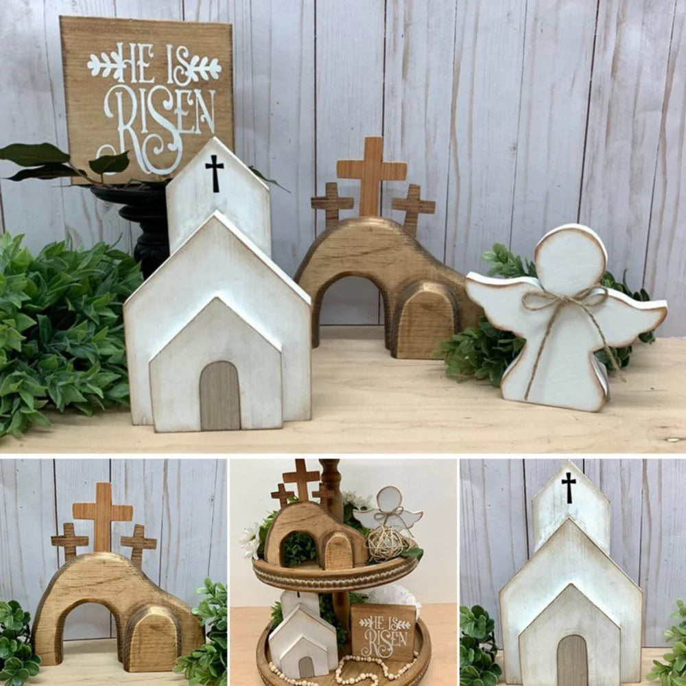Easter Resurrection Scene - Spring Easter Cross Risen Figurine Decor Nativity Set, Easter Decorations for the Home, Easter Table Ornament, Easter Crafts, Table Centerpiece for Tabletop